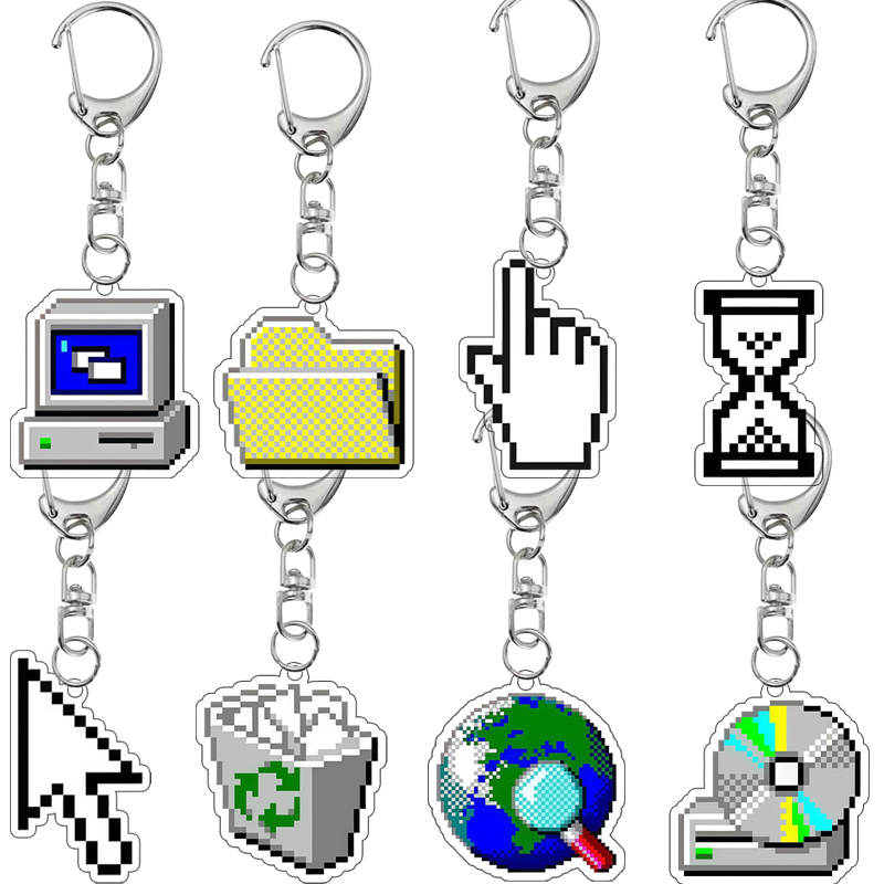 Tech Keychain Accessories - Creatieve dubbelzijdige print retro pixel art